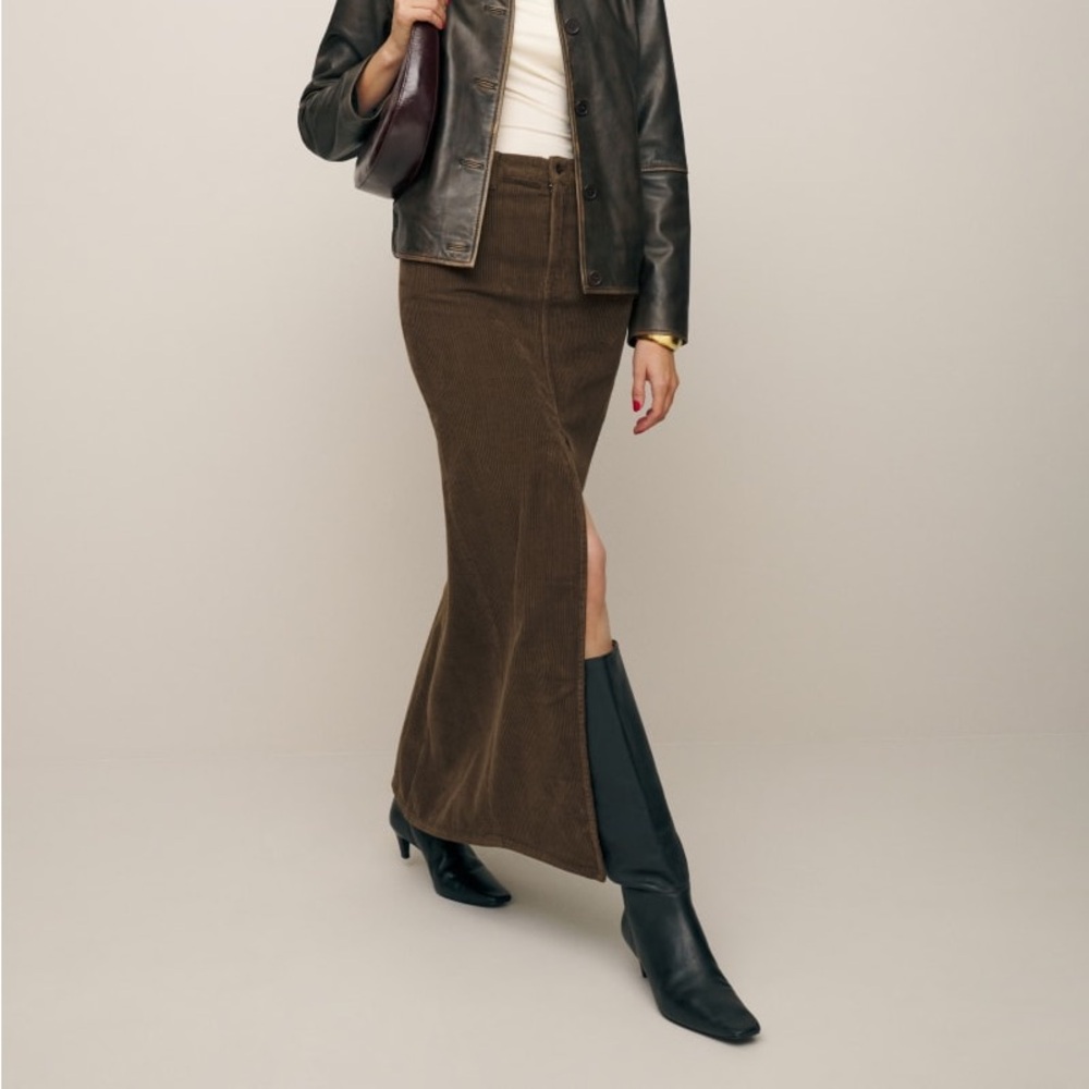 Reformation Tazz Maxi Corduroy Skirt‎ Brown Women’s Sz 30 High Slit Western Fall - Picture 2 of 9